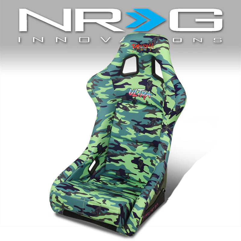 Green Camo Print Vegan Satin Bucket Racing Seat Universal