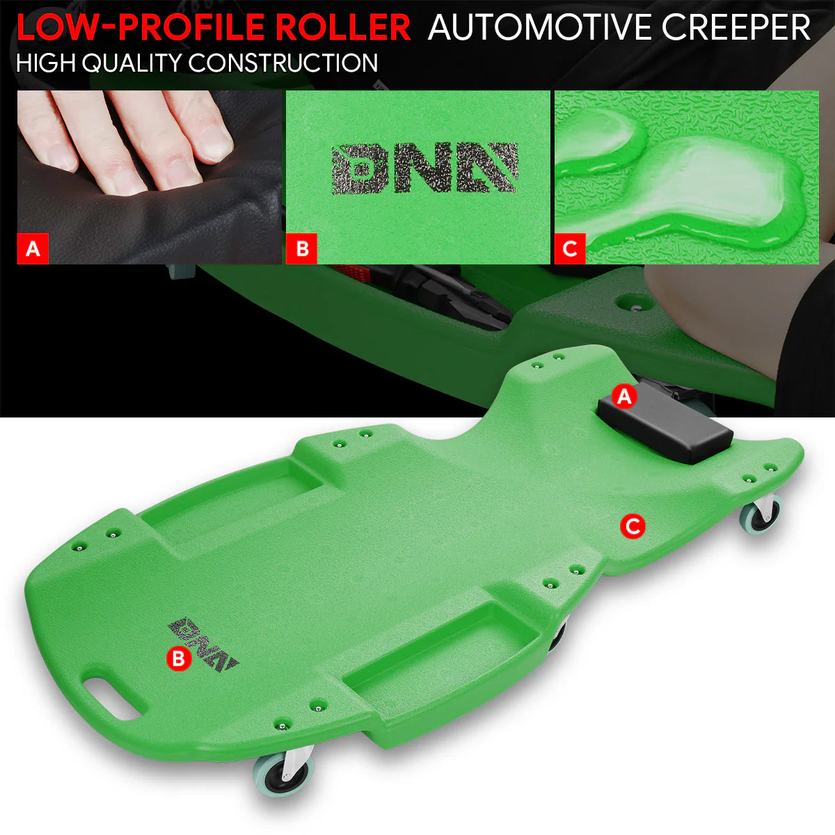 Heavy Duty Low Profile Roller Automotive Creeper - 46.8 in. L x 23.6 in. W [A Variety of Color Options]