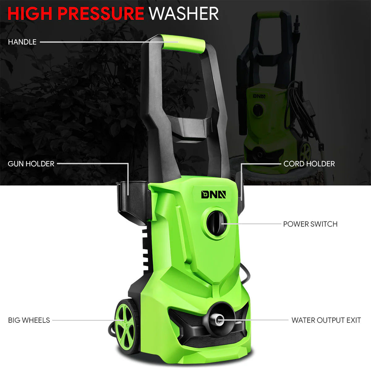 1813 PSI 1.45 GPM Electric Portable High Pressure Power Washer - 1500W (Green)