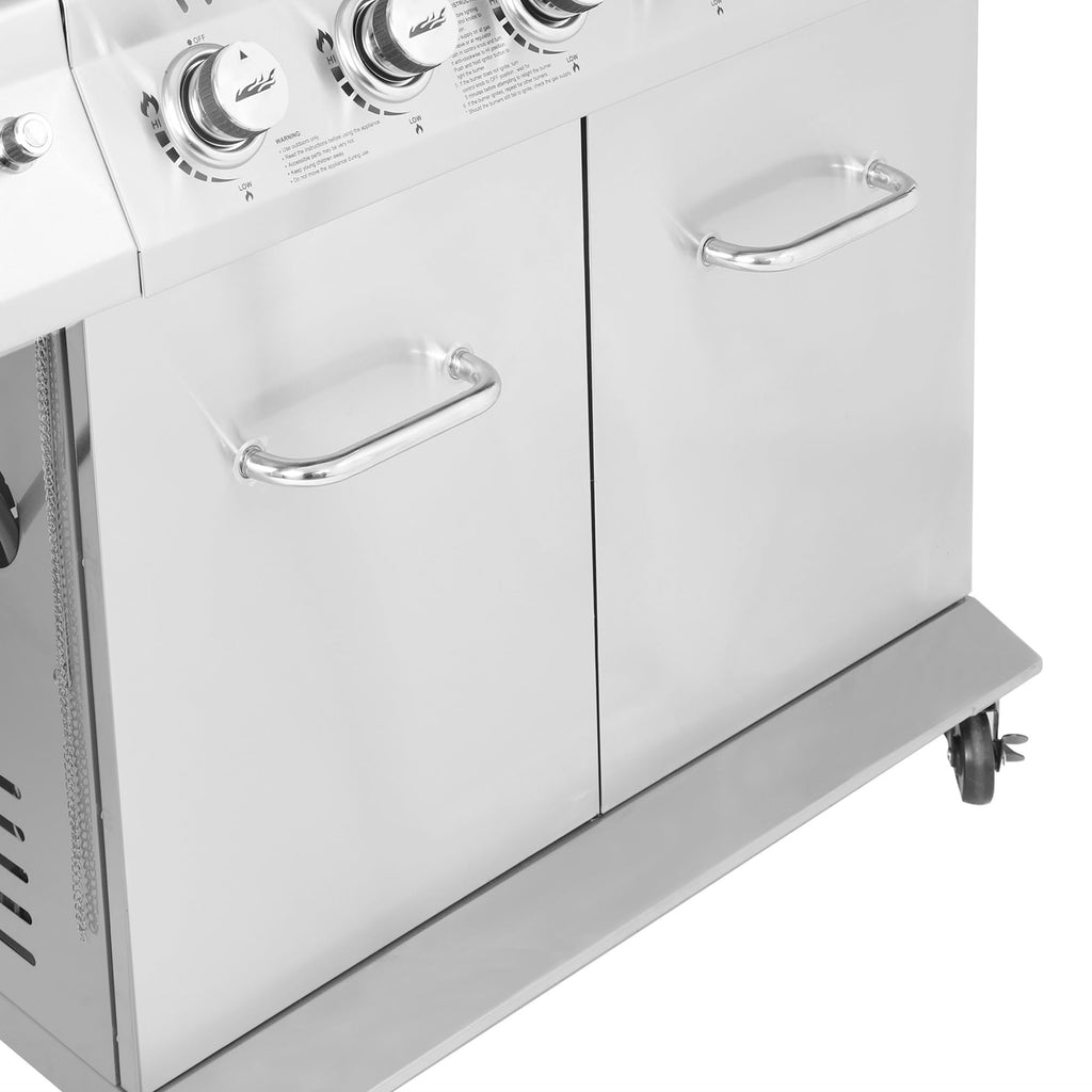 2026 Gourmet GA6402S Stainless Steel Gas Grill, Premier 6-Burner Propane Grill with Sear Burner and Side Burner, 74,000 BTU, Cabinet Style, Outdoor BBQ Party Grill, Silver
