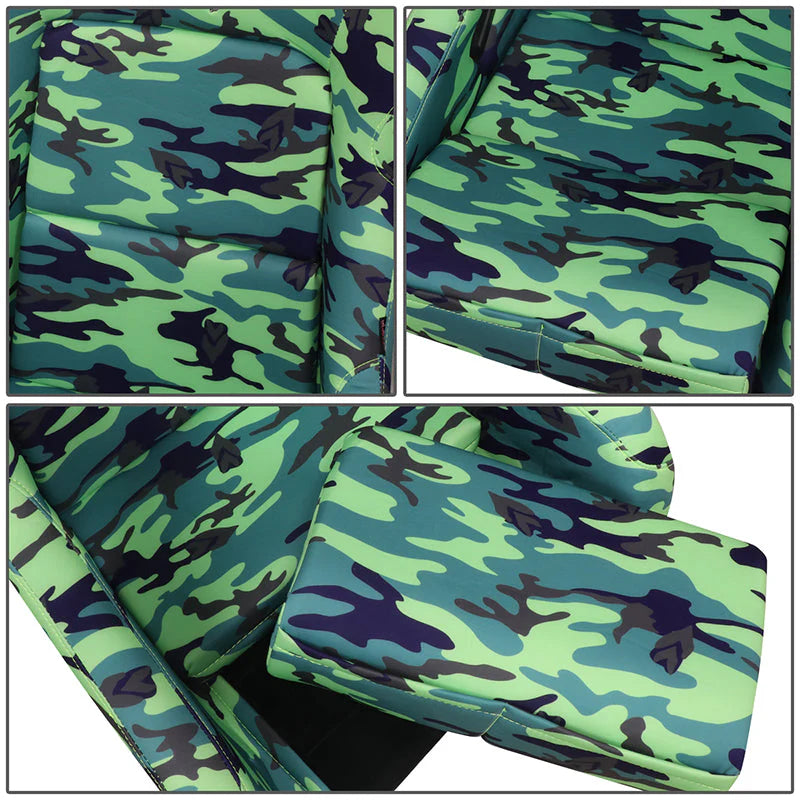 Green Camo Print Vegan Satin Bucket Racing Seat Universal