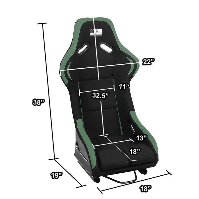 2 Pcs Green Fabric Bucket Racing Seats w/ Mount Brackets & Sliders Fits model w/ Aftermarket Seat Brackets