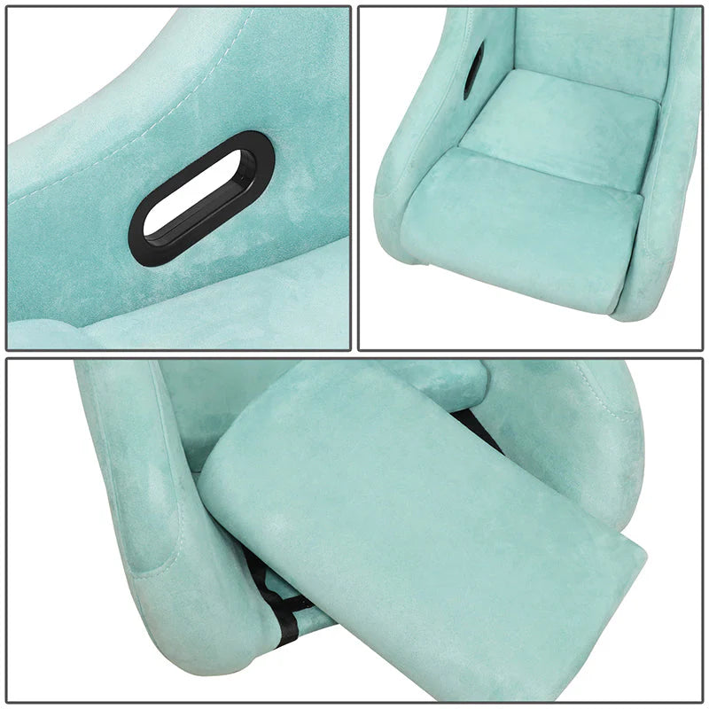 2Pcs Lake Blue Microfiber Suede Medium Racing Bucket Seats w/ Mount Brackets & Sliders Universal