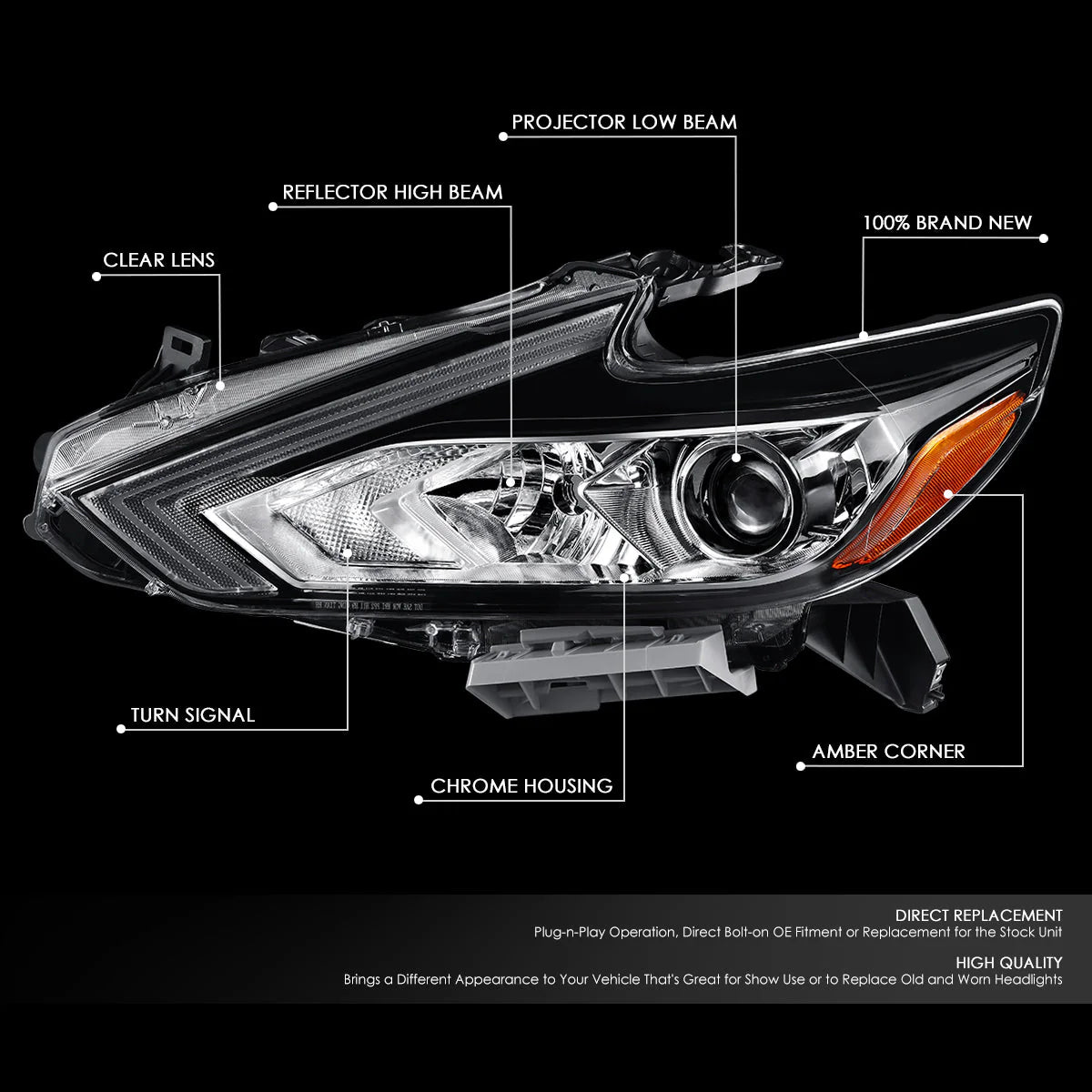Factory Style Projector Headlight (Left) 16-18 Nissan Altima