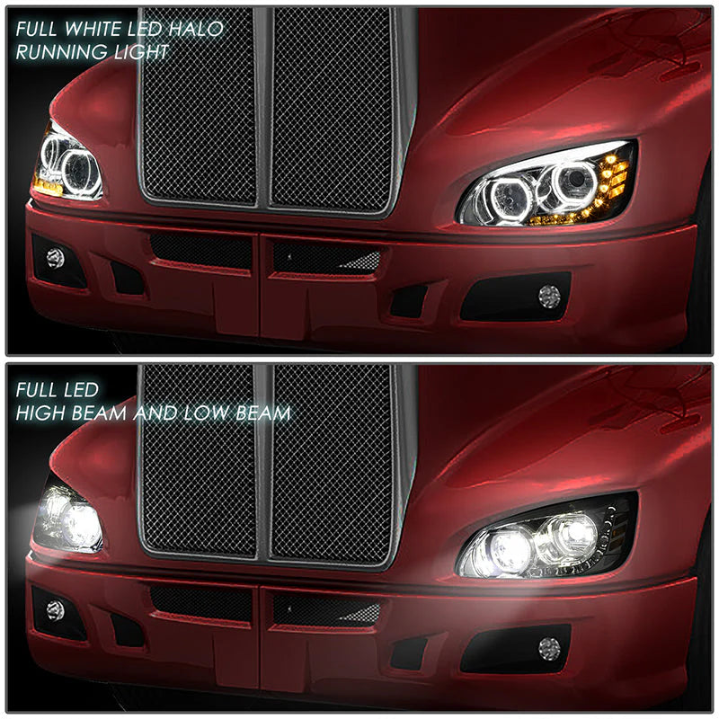 LED DRL Halo Projector Headlights 08-19 Kenworth T170 T270 T370 T660