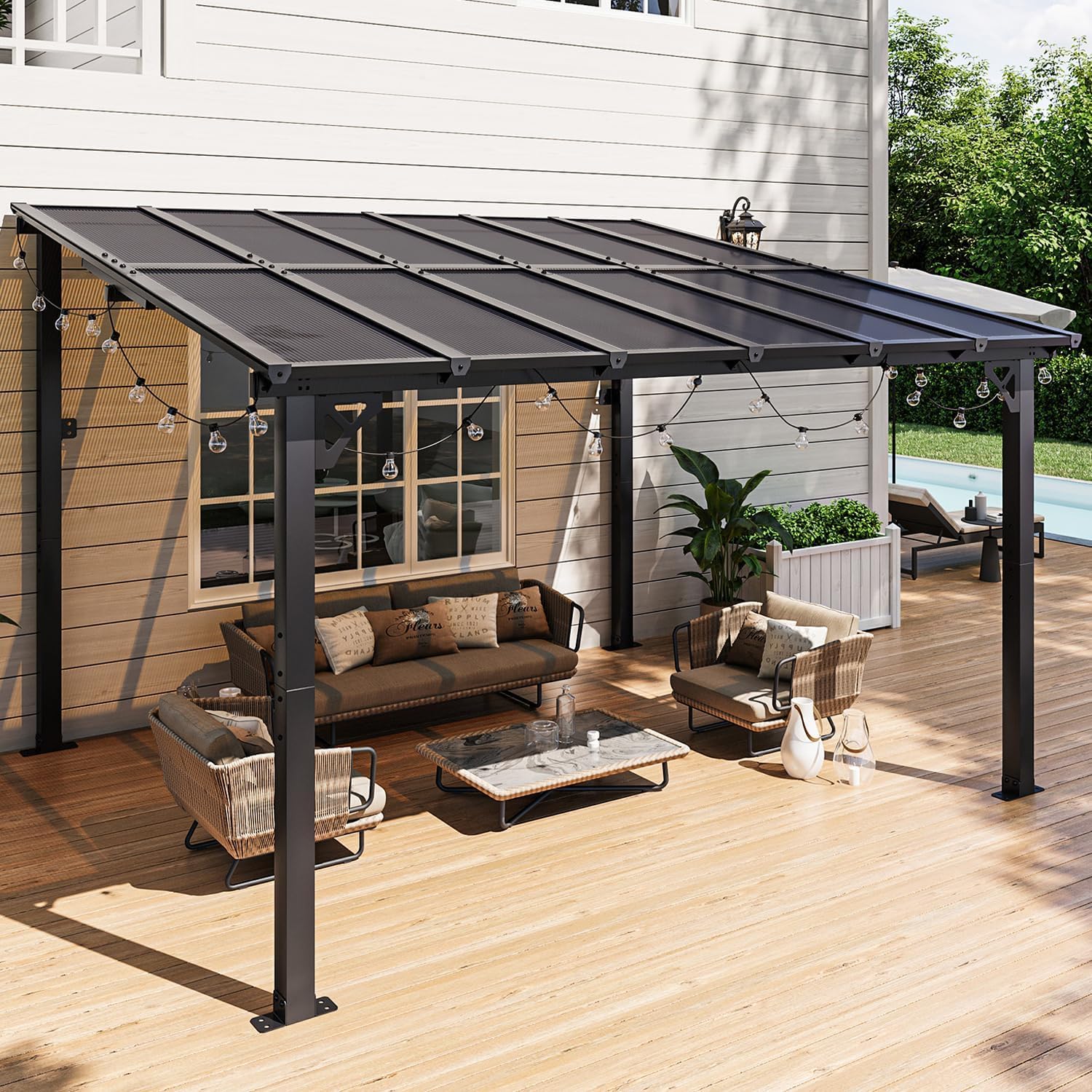 2026 10' x 12' Gazebo for Patio, Gazebo Pergola with Sloped Roof, Large Wall-Mounted Heavy Duty Awnings, for Backyard, Deck, Patio