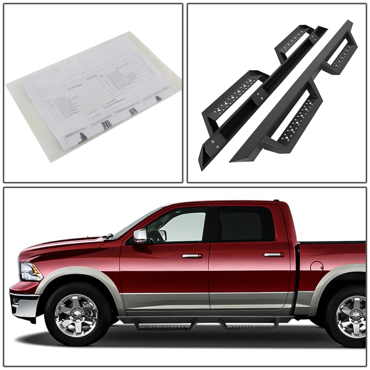 2.75 in. Running Boards with Drop Steps 09-22 Ram 1500 Classic 2500 3500 Crew Cab