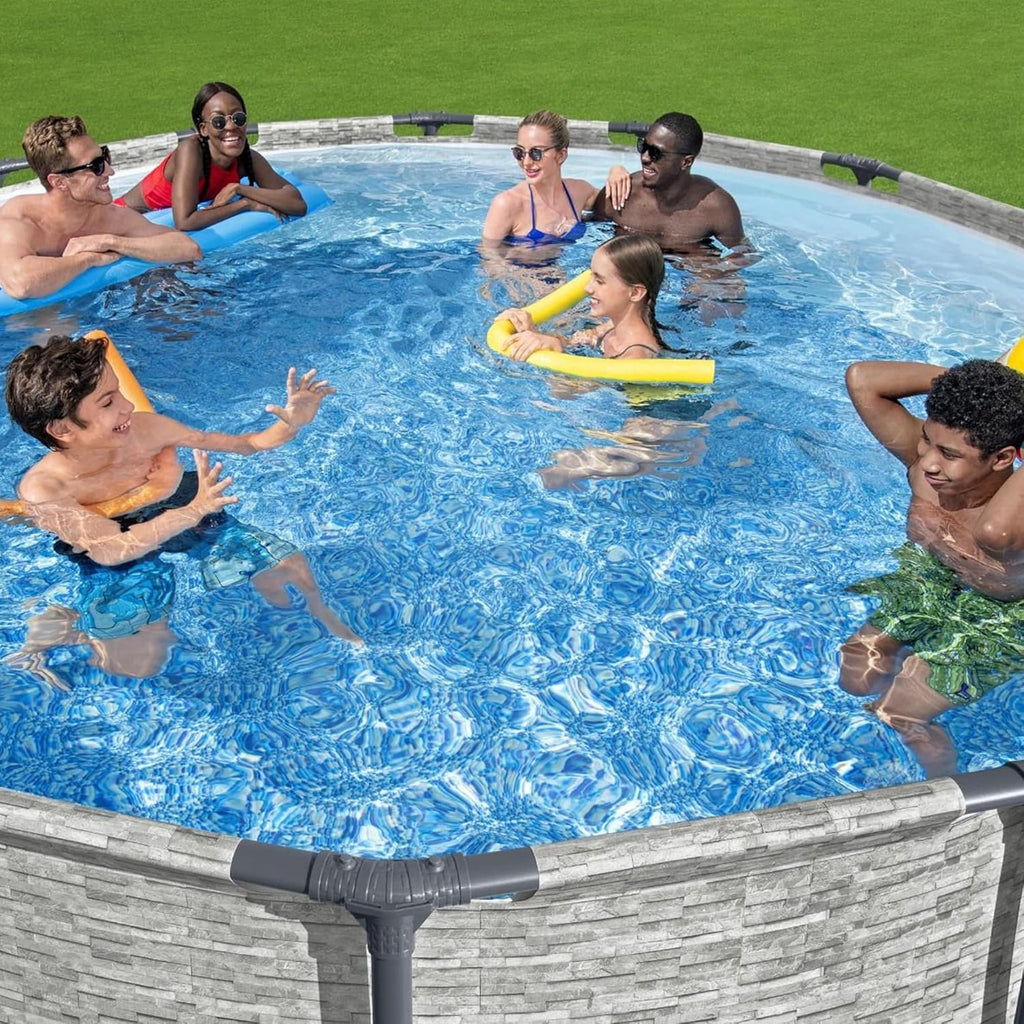 2026 Above Ground Swimming Pool w/ Pump, Cover, & Ladder, 14' x 48", Steel Pro MAX, Gray - Backyard Outdoor Round Pool w/ Filter, 42-Inch Deep Water