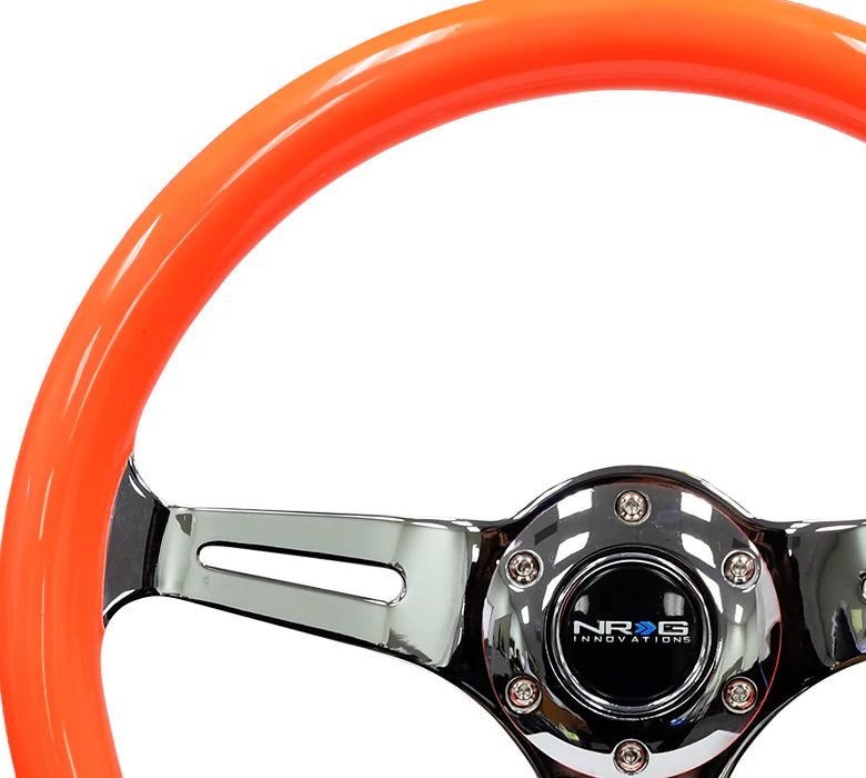 350mm 2 in. Deep Dish Orange Colored Wood Grip Steering Wheel Universal