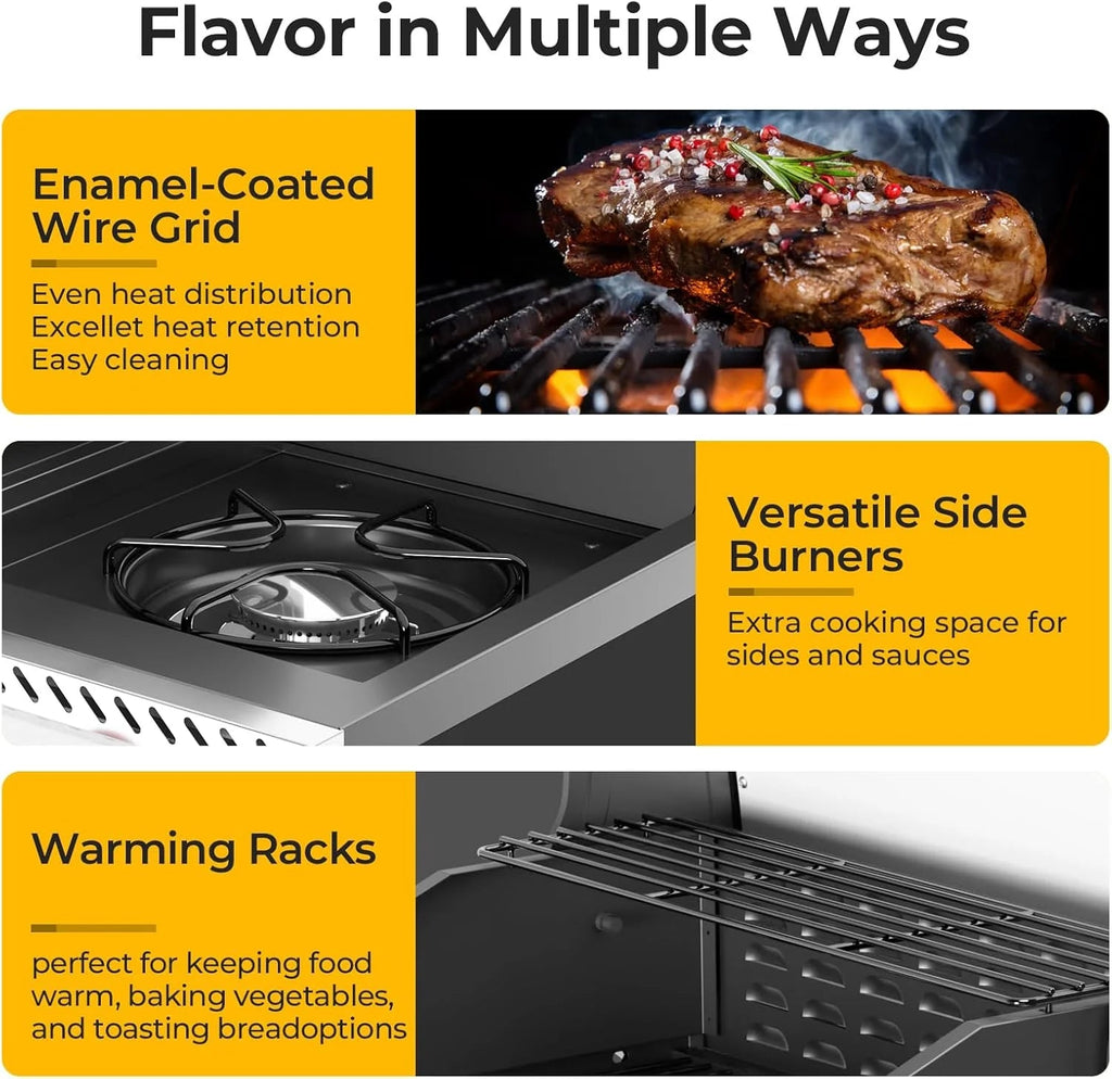 2026 3 & 4-Burner Propane Gas Grills with Side Burners, for Outdoor Cooking, BBQ, Patio, Camping