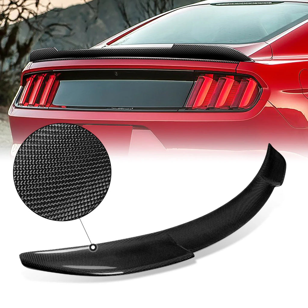 H-Style Carbon Fiber Rear Trunk Lid Spoiler 15-22 Ford Mustang Coupe