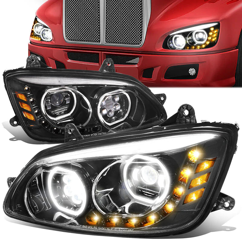 LED DRL Halo Projector Headlights 08-19 Kenworth T170 T270 T370 T660