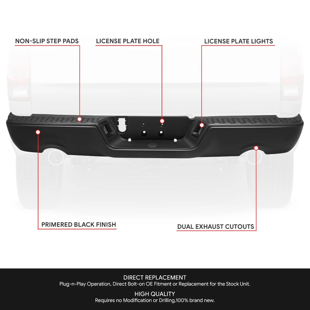 Modular Style Rear Step Bumper w/Dual Exhaust License Plate Lights 09-19 Dodge/Ram 1500 2500 3500