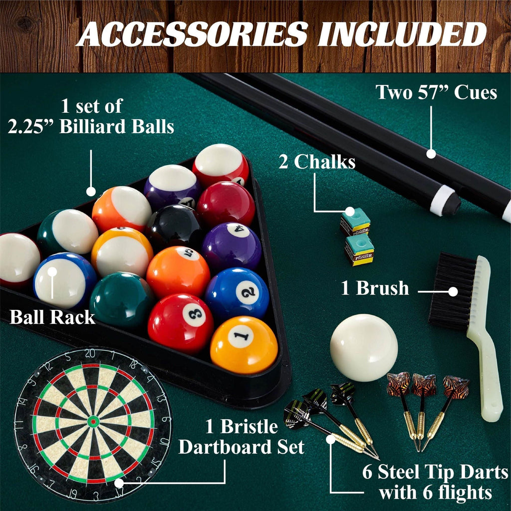 2026 84′′ Arcade Pool Table with Bonus Dartboard Set, Green