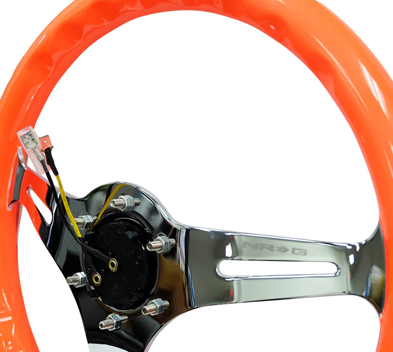 350mm 2 in. Deep Dish Orange Colored Wood Grip Steering Wheel Universal