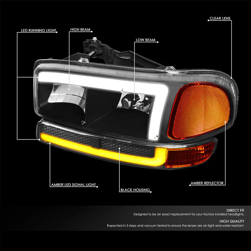 LED DRL Switchback Headlights 99-06 GMC Sierra 1500-3500 Yukon