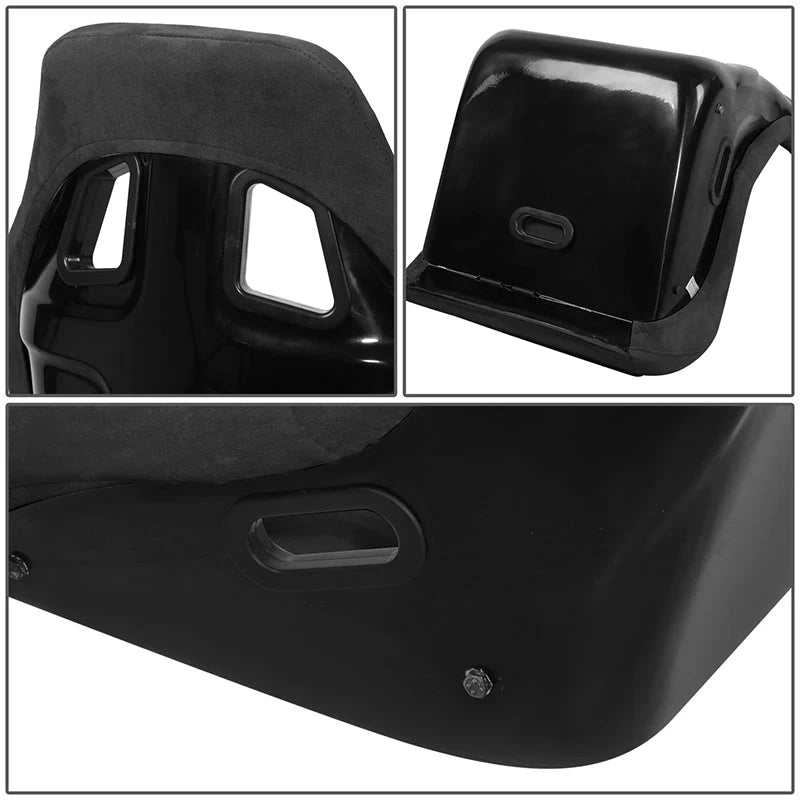 2Pcs Black Microfiber Suede Large Racing Bucket Seats w/ Mount Brackets & Sliders Universal
