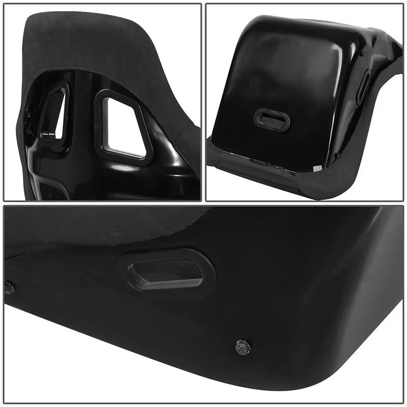 2Pcs Black Microfiber Suede Medium Racing Bucket Seats w/ Mount Brackets & Sliders Universal