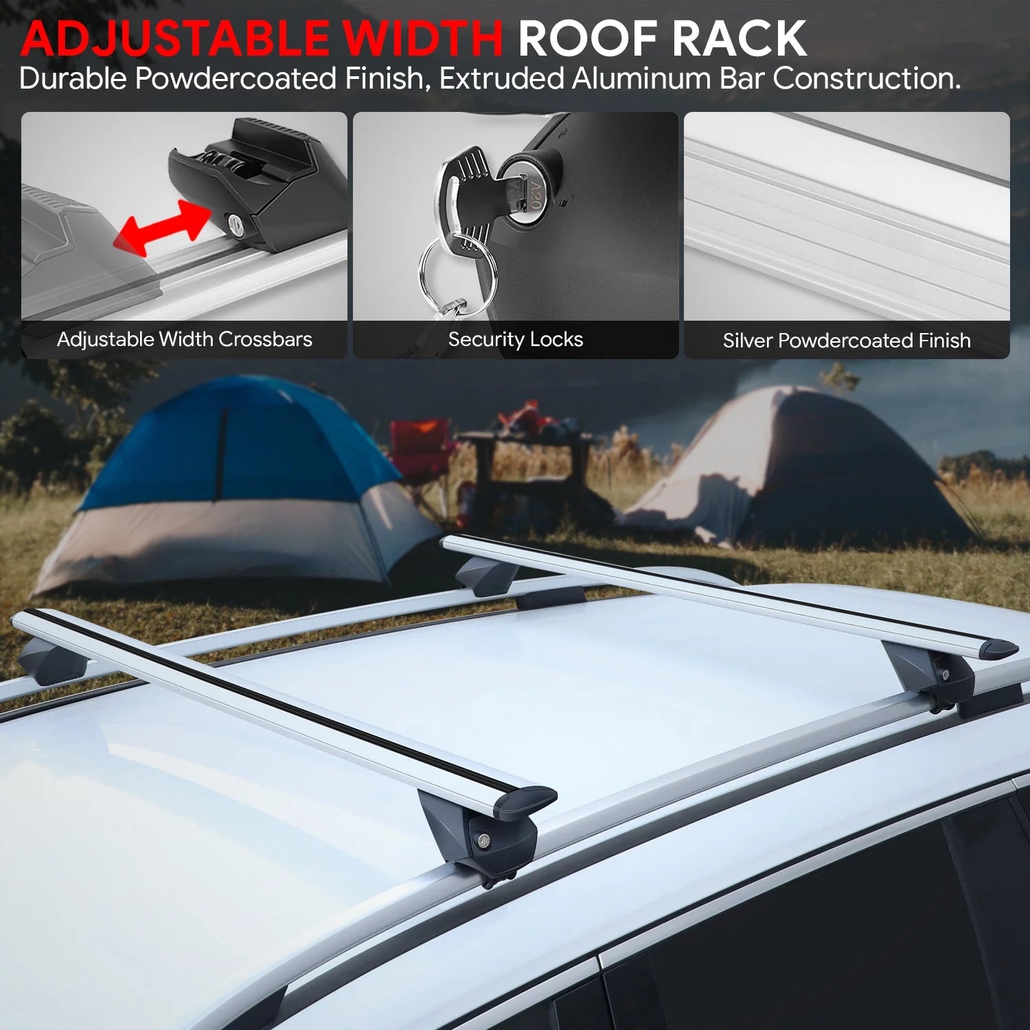 55 in. Adjustable Roof Rack Cargo CarrierCross Bar Fits Vehicles w/ Non Round Roof Rails