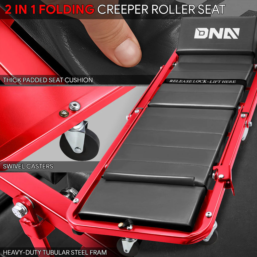 2 in 1 Foldable Roller Seat Creeper Mechanic Stool - 47.24 in. x 17.91 in. x 5.9 in.