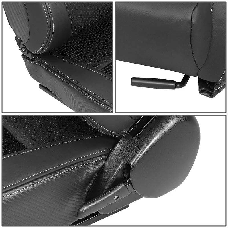 2 Pcs Black Synthetic Leather Racing Bucket Seats w/Mount Brackets & Sliders Universal