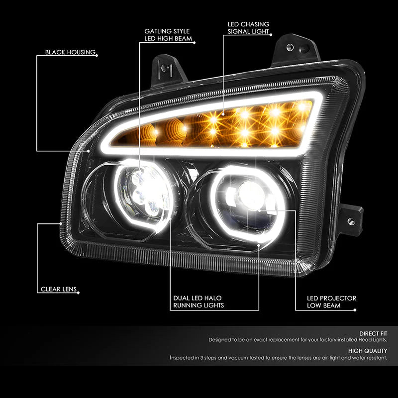 LED DRL Halo Sequential Projector Headlights 19-22 Kenworth T880