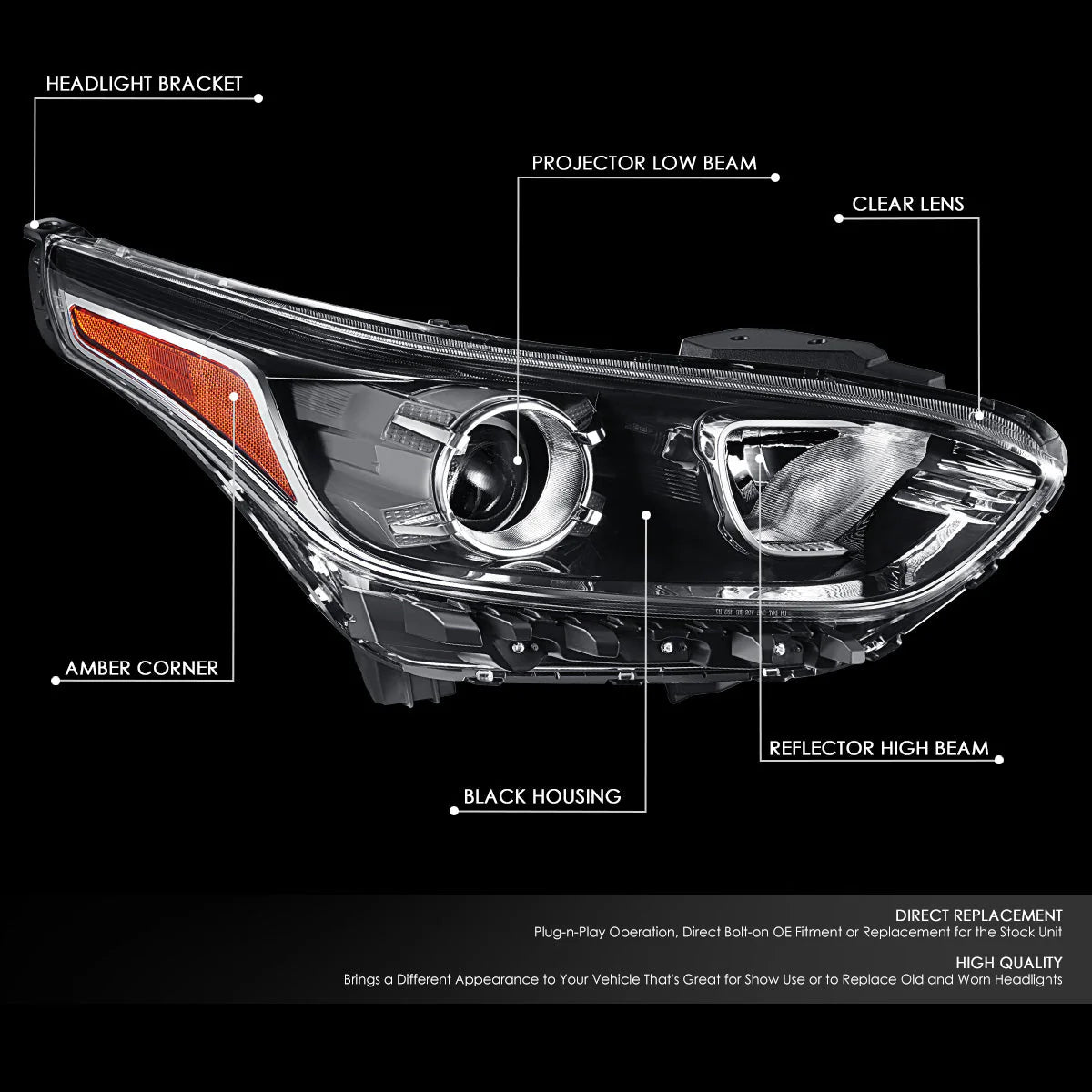 Factory Style Projector Headlight (Right) 19-21 Kia Forte Sedan