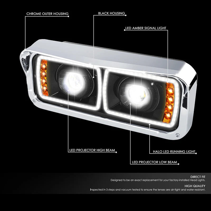 LED DRL Halo Headlights 86-07 Kenworth T600A Peterbilt 378 379