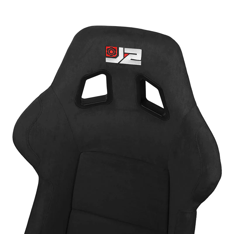 2Pcs Black Microfiber Suede Large Racing Bucket Seats w/ Mount Brackets & Sliders Universal