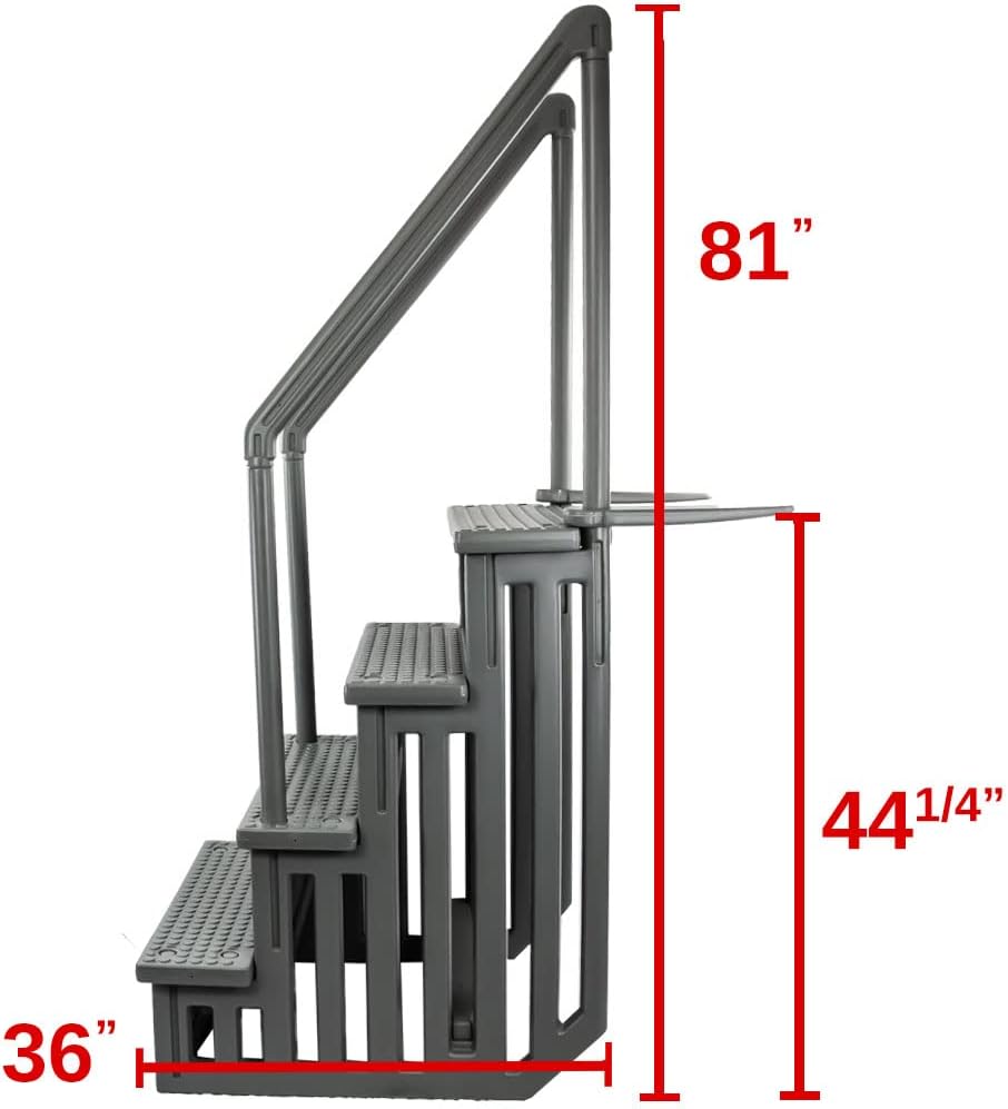 2026 Select Anti-Slip in-Pool Steps | Gray | for Above Ground Swimming Pools | Can Mount to Decks 48′′ to 54′′ H | Safety Stairs Capacity Up to 300 lbs