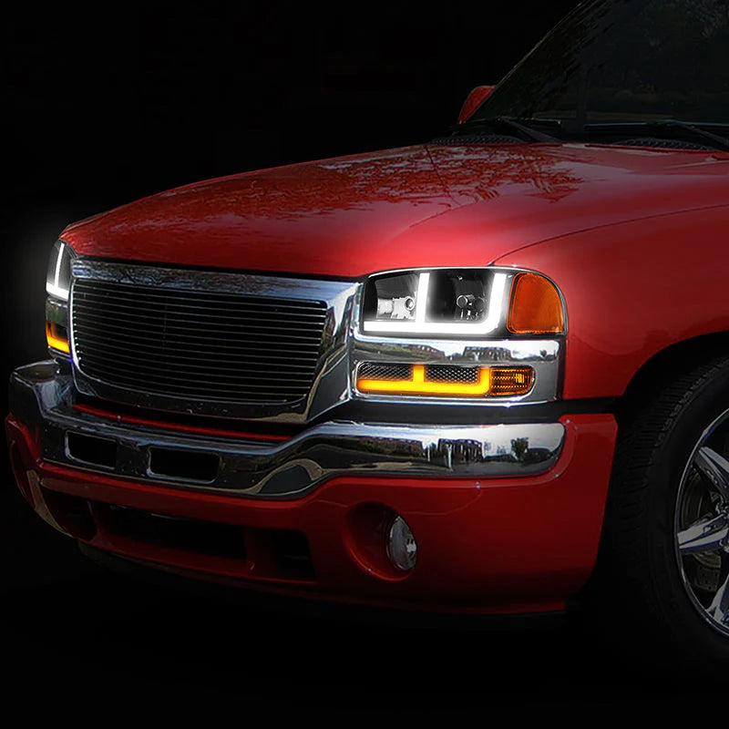 LED DRL Switchback Headlights 99-06 GMC Sierra 1500-3500 Yukon