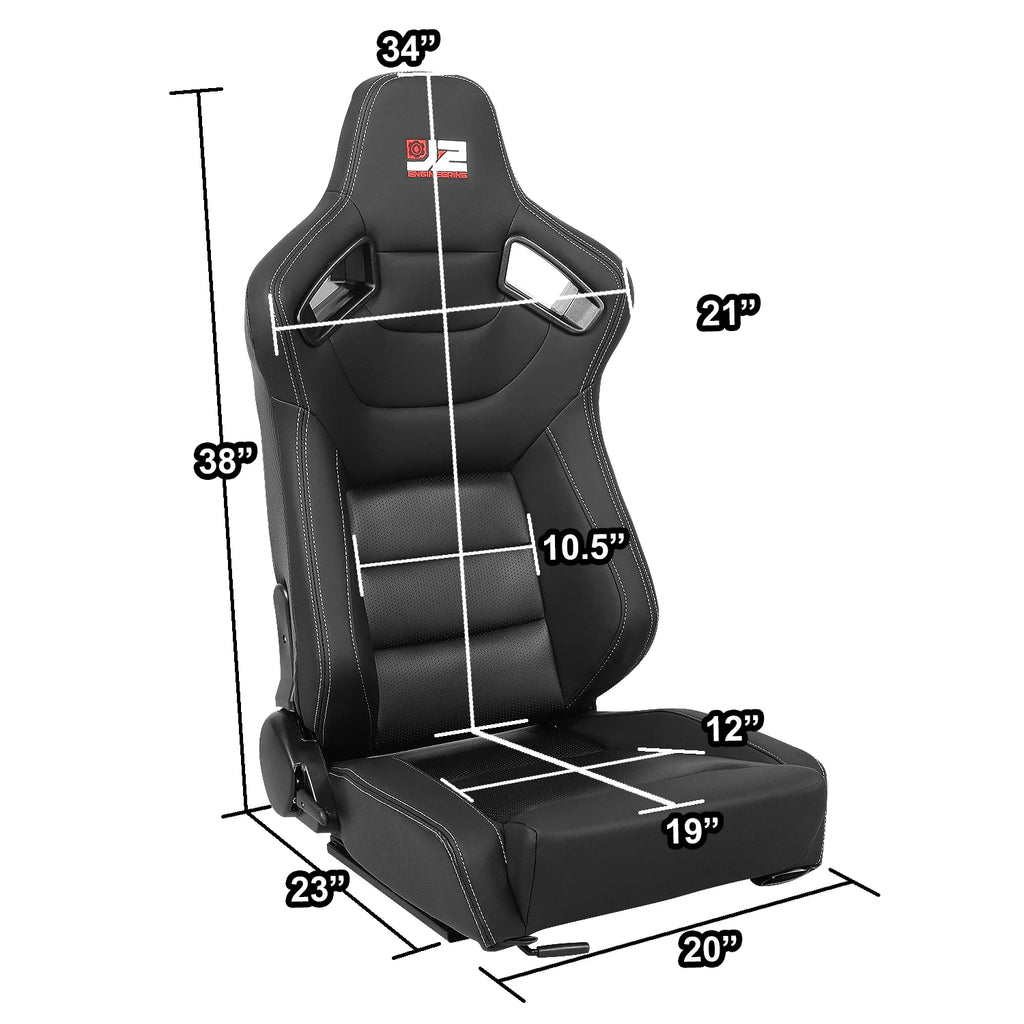 2 Pcs Black Synthetic Leather Racing Bucket Seats w/Mount Brackets & Sliders Universal