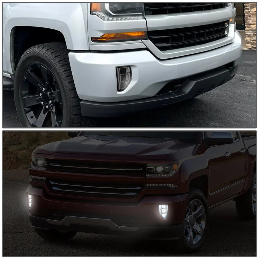 LED Projector Fog Lights w/ Switch Wiring Harnesses 16-19 Chevy Silverado 1500