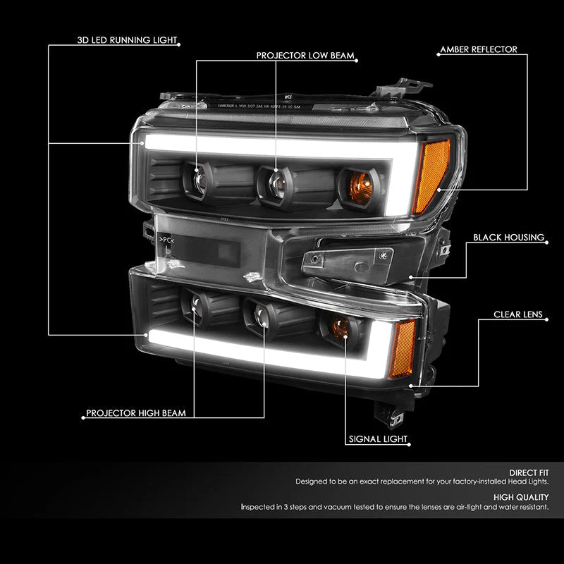 LED DRL Projector Headlights 19-21 Chevy Silverado 1500