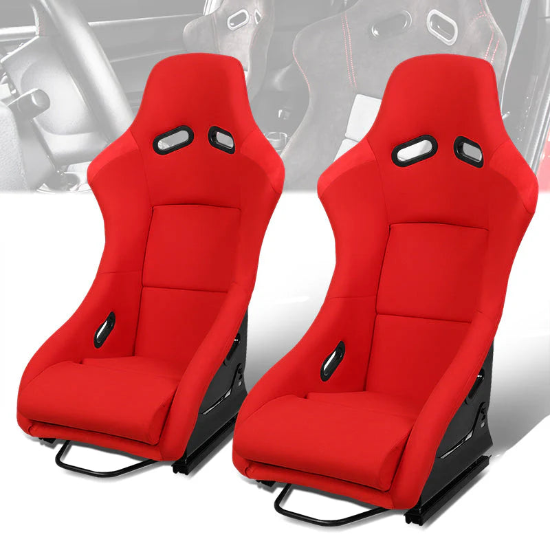 2Pcs Red Woven Fabric Position Racing Seats Universal