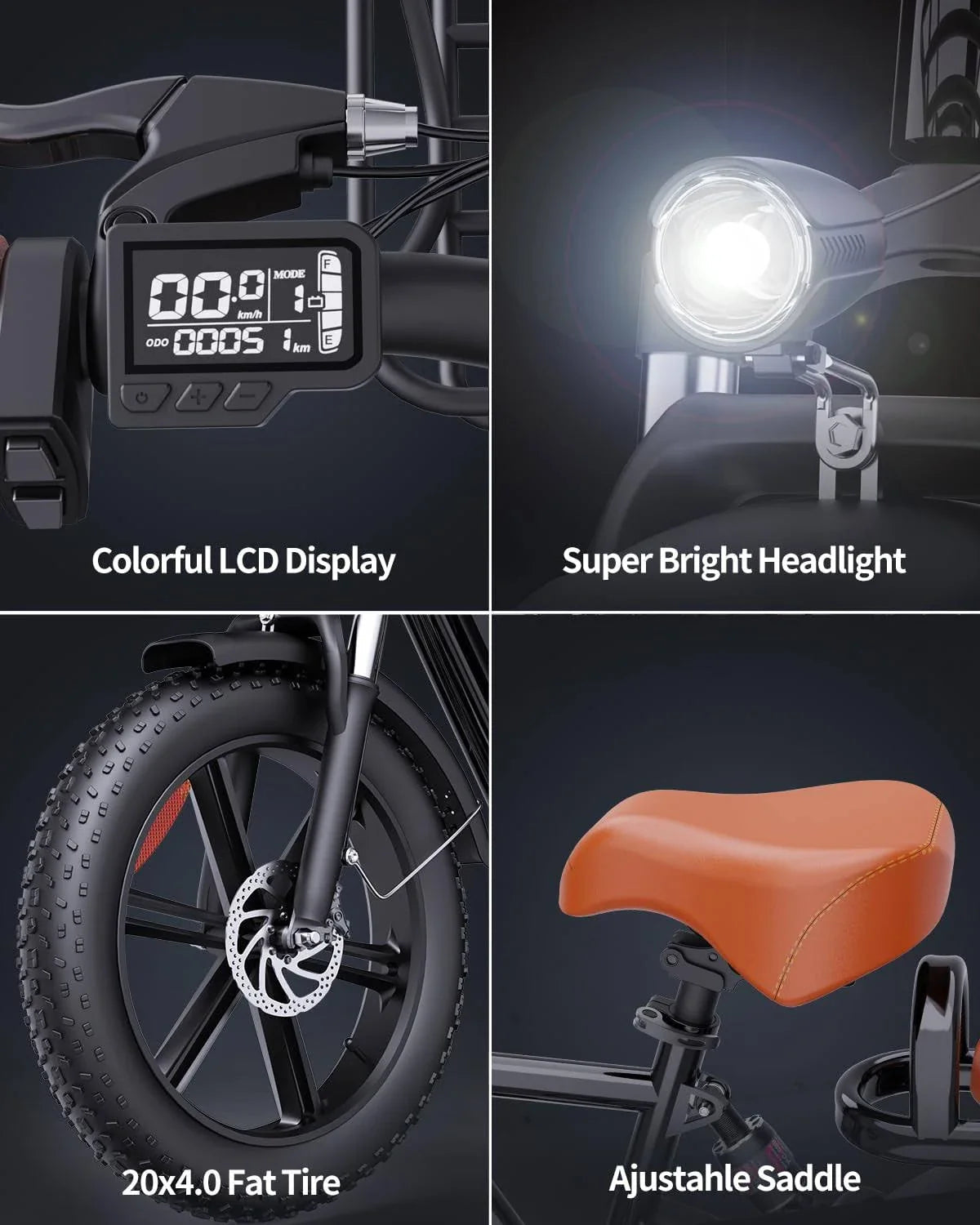 2026 1000W Electric Bike for Adults 48V 15Ah Removable Battery Ebike 20′′ x 4.0 – 1000W