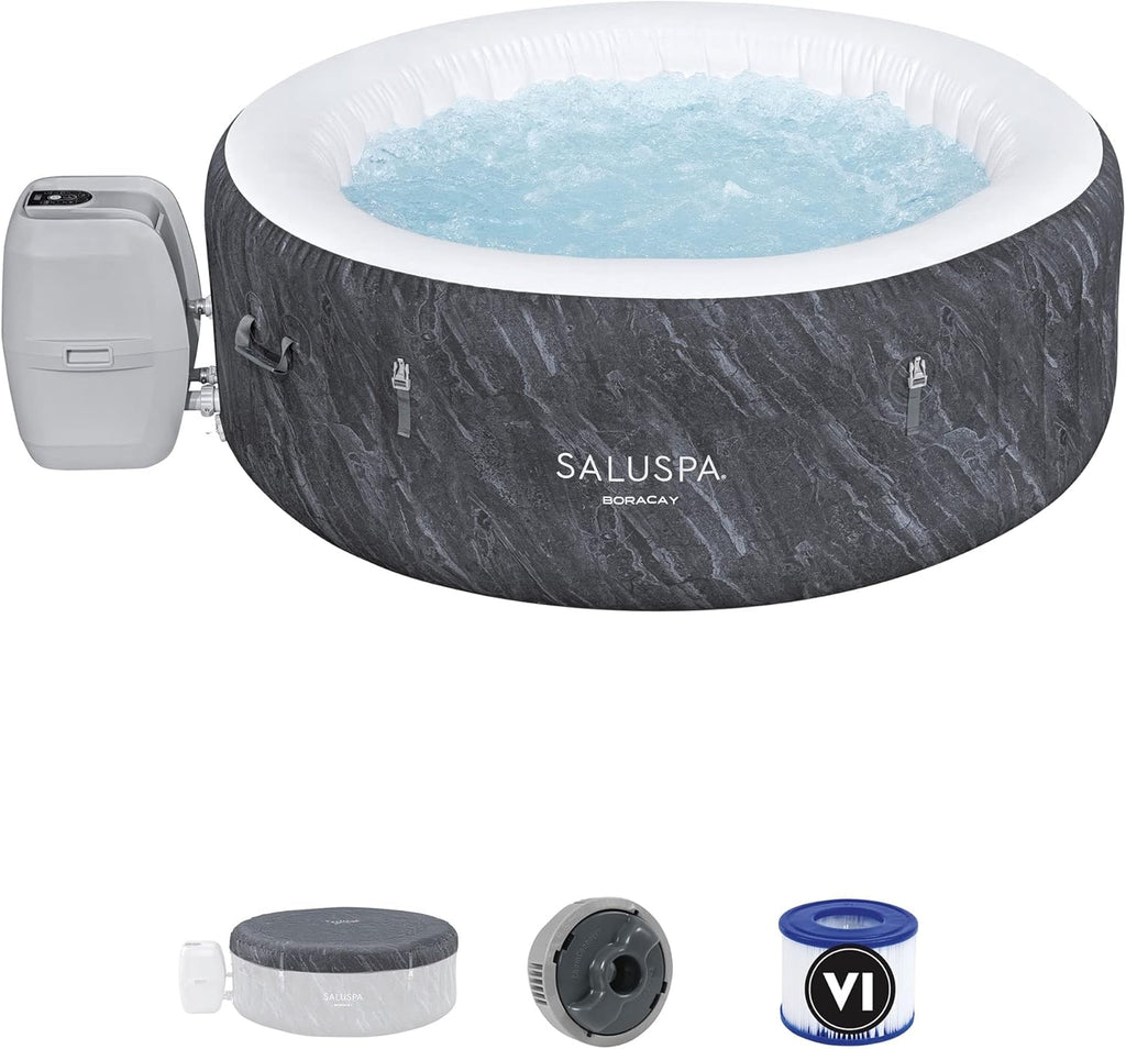 2026 Bestway SaluSpa Fiji AirJet Large Round 2 to 4 Person Inflatable Hot Tub Portable Outdoor Spa with 120 AirJets and EnergySense Cover, Grey