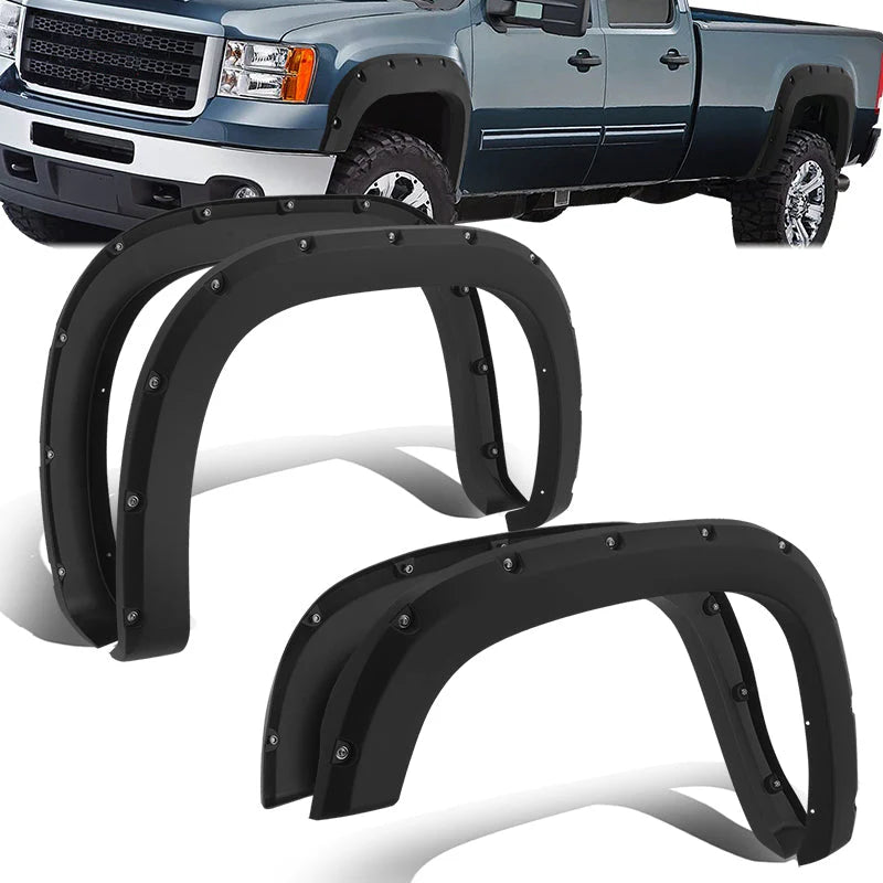 Pocket Style Black Fleetside Fender Flares 07-13 GMC Sierra 1500 2500HD 3500HD