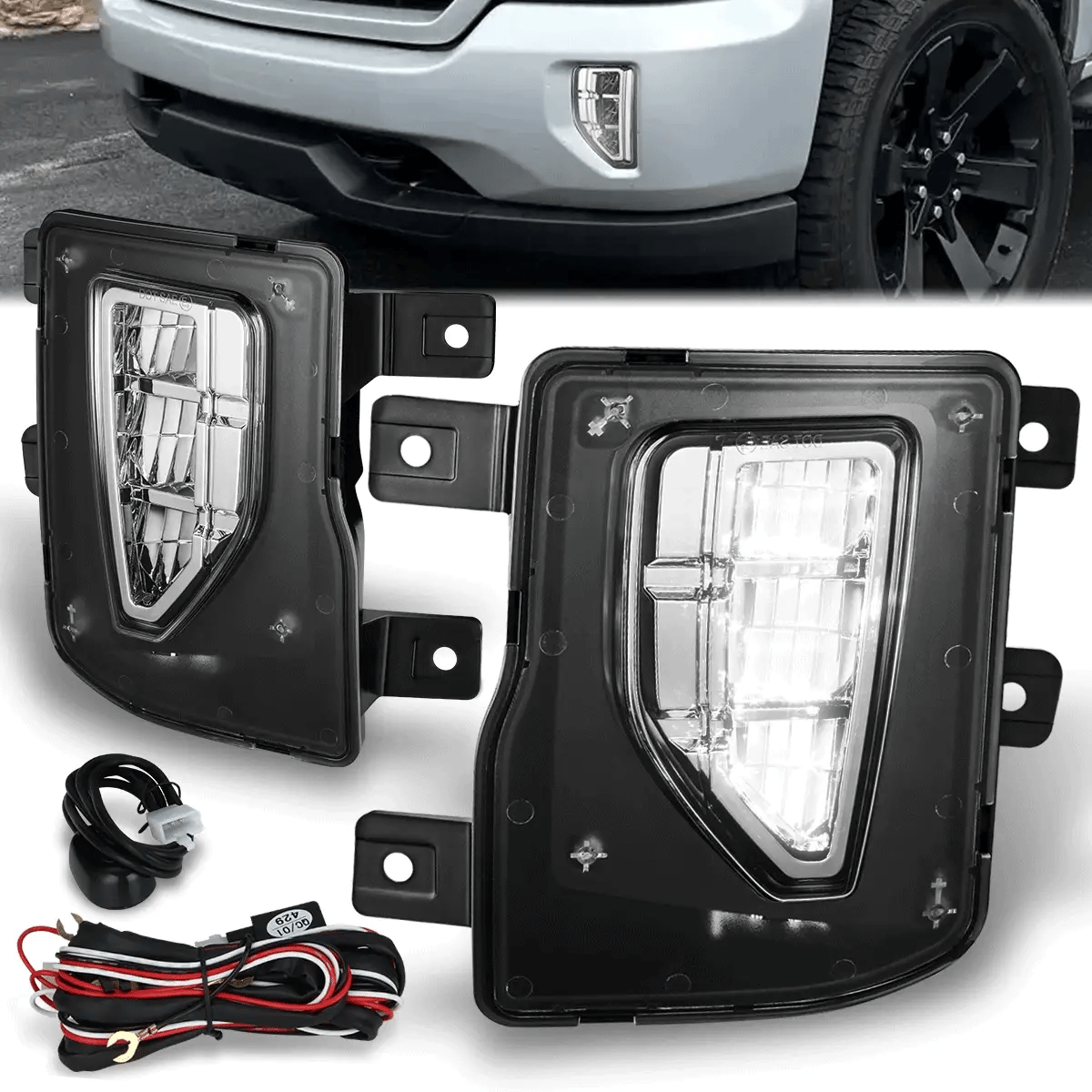 LED Projector Fog Lights w/ Switch Wiring Harnesses 16-19 Chevy Silverado 1500