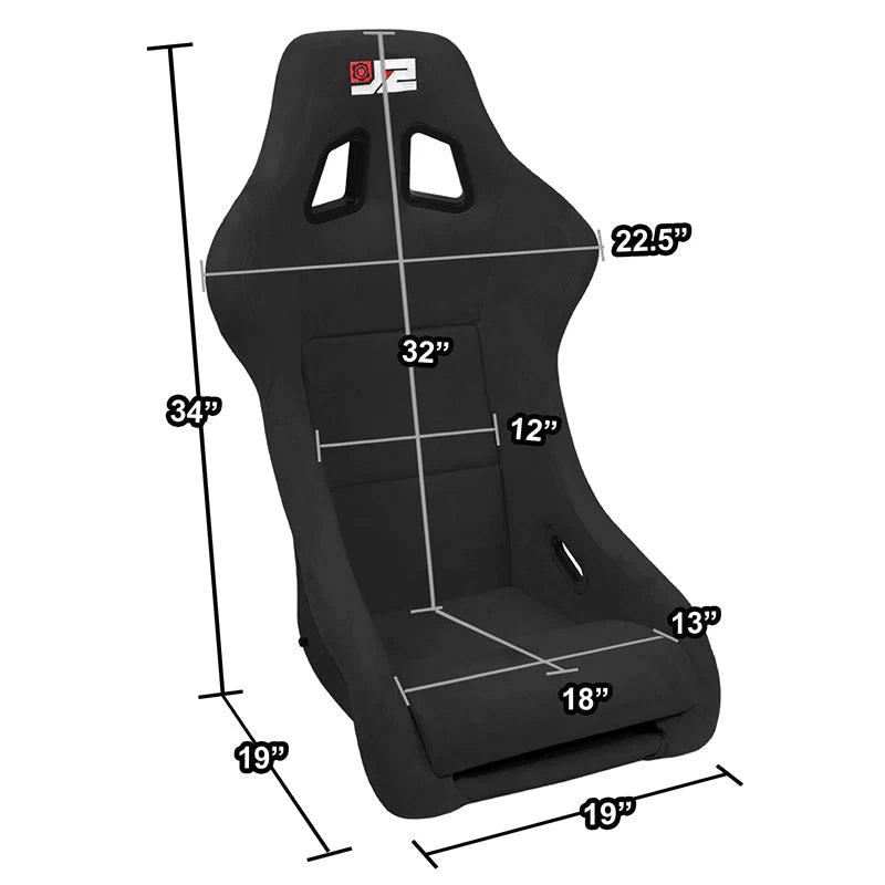 2Pcs Black Microfiber Suede Medium Racing Bucket Seats w/ Mount Brackets & Sliders Universal
