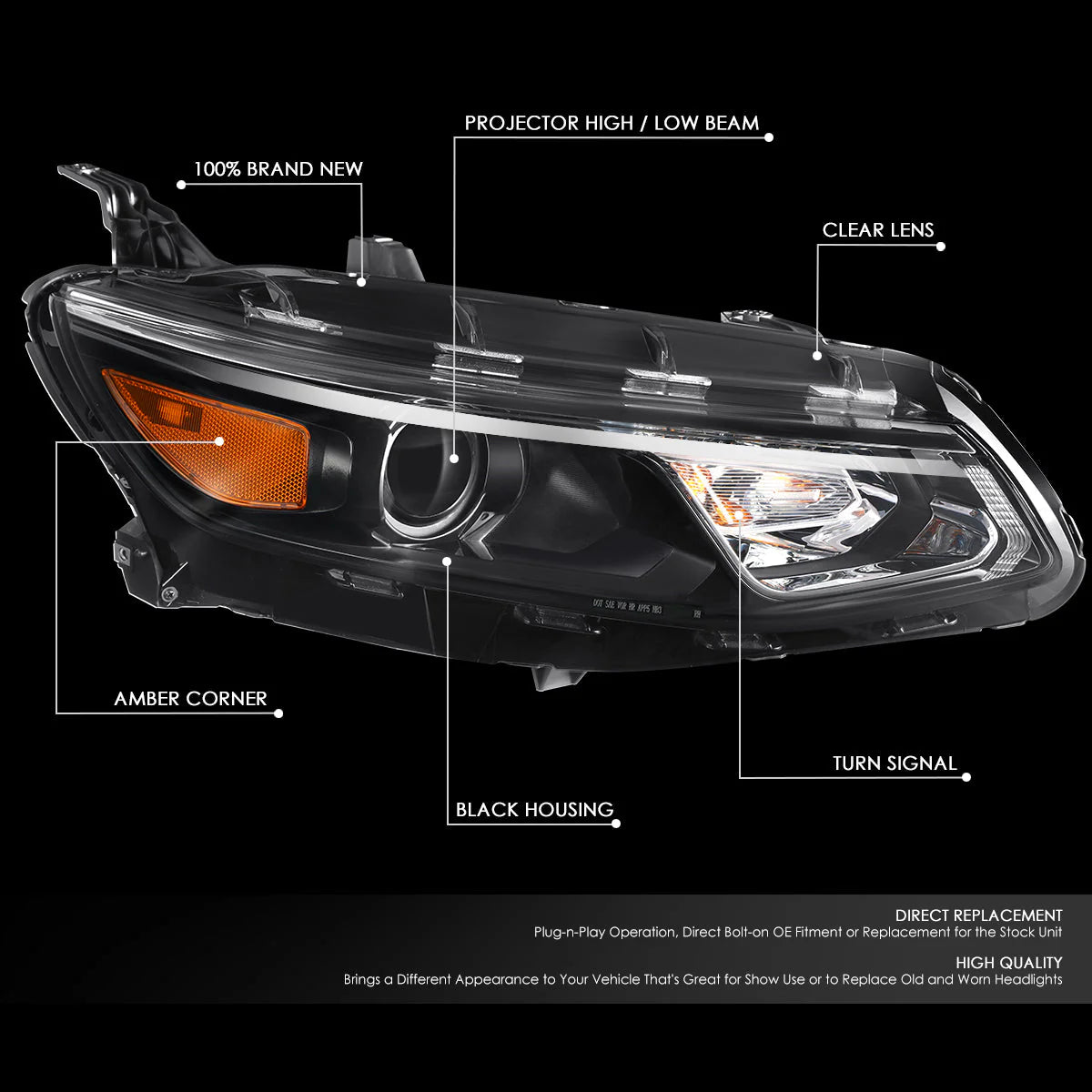 Factory Style Projector Headlight (Right) 16-18 Chevy Malibu