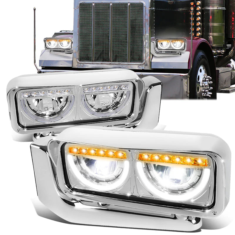 LED DRL Halo Headlights 81-88 Peterbilt 359, 87-07 379, 08-21 389