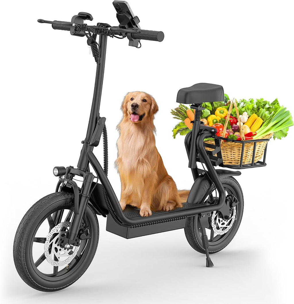 2026 Electric Scooter, Electric Scooter with Seat for Adults, Foldable E-Scooter with Basket, 500W Motor, 27-Mile Range, 22 MPH Max Speed, 14" Adult Commuter E Kick Scooter