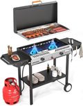 2026 2 Burner Outdoor Propane Gas Stove with Griddle, Auto-ignition, Regulator & Side Shelves, 150,000 BTU Powerful Stand Cooker for Backyard Cooking Home Brewing Canning Frying Grilling