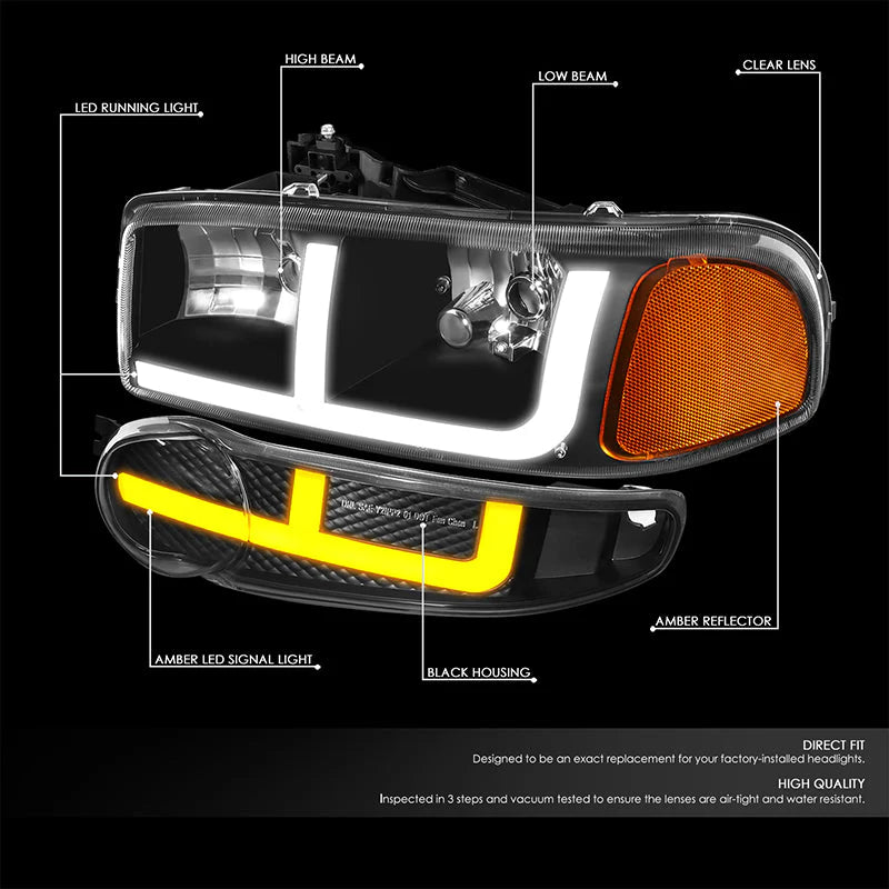 LED DRL Switchback Headlights 01-06 GMC Yukon Sierra 1500 Denali