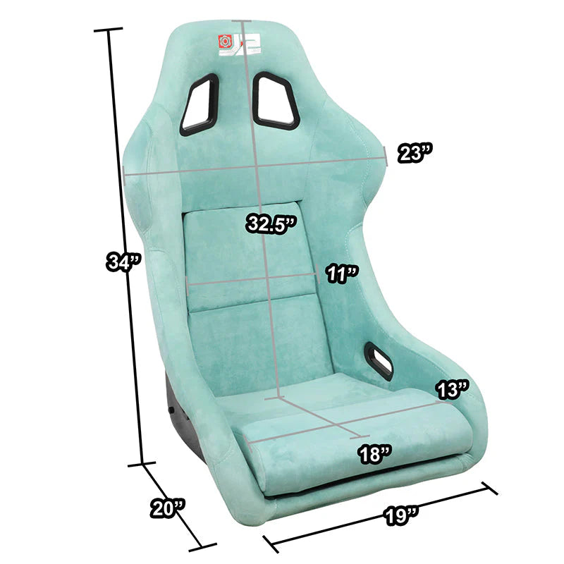 2Pcs Lake Blue Microfiber Suede Medium Racing Bucket Seats w/ Mount Brackets & Sliders Universal