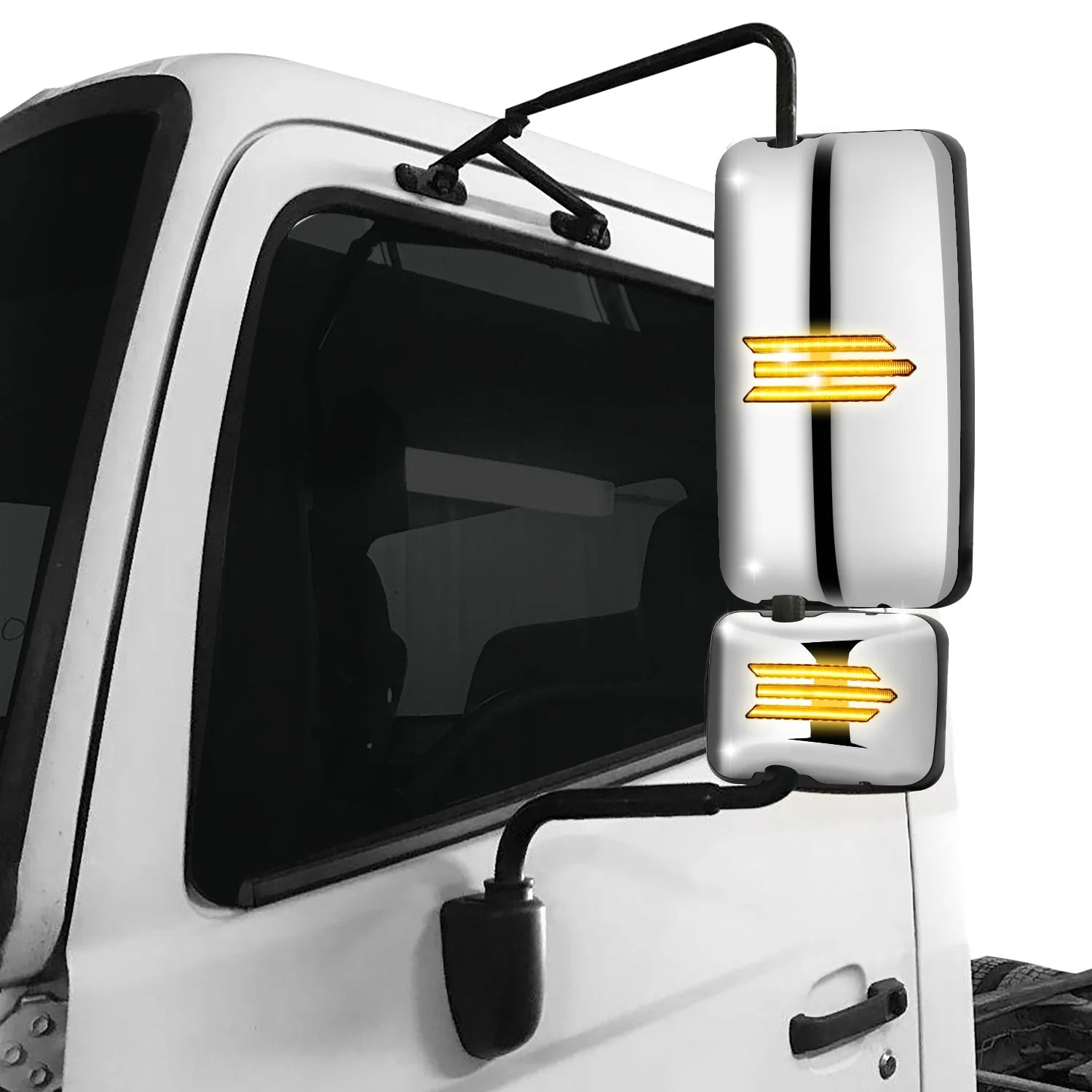 Upper Lower Side Hood Mirrors (Black) 05-21 Hino 145, 238, 268, 338, 358, L6, XL7