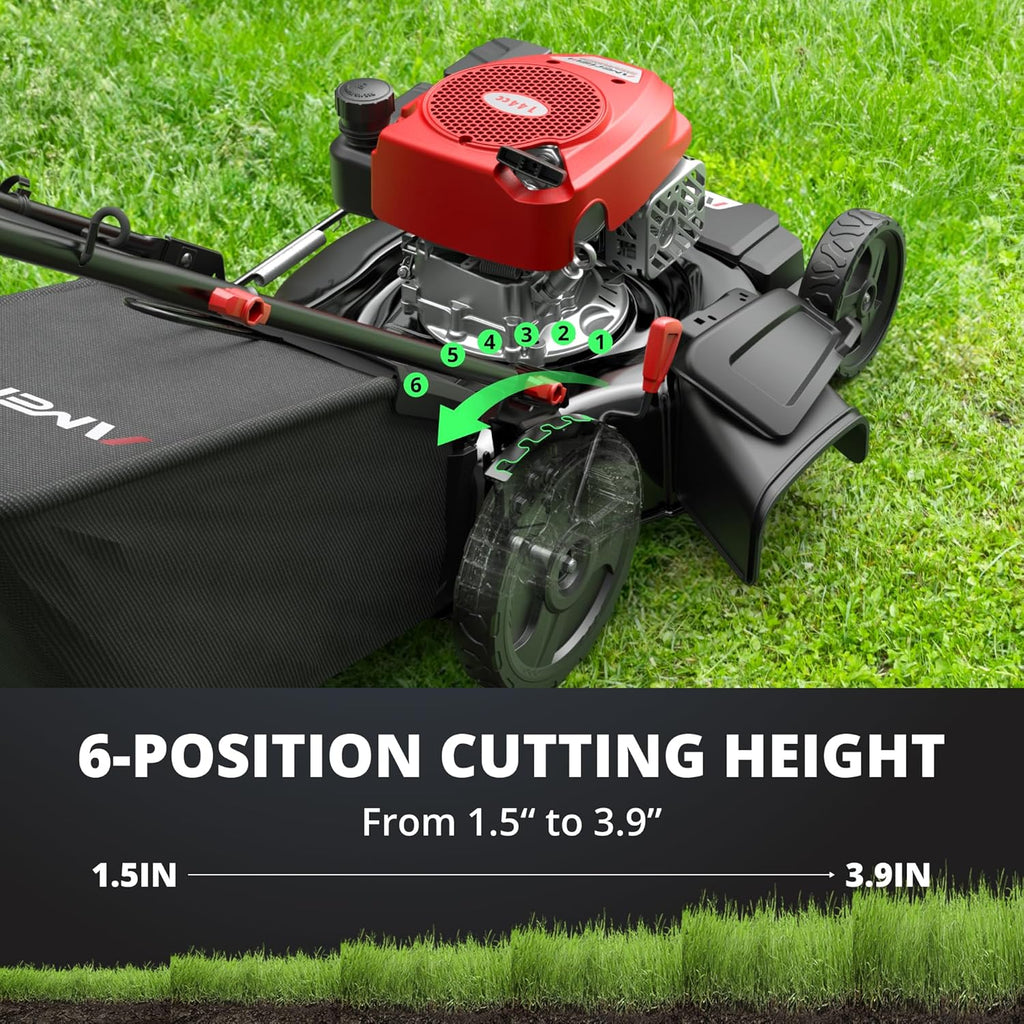 2026 21" Steel Deck Gas Lawn Mower, Heavy-Duty 3-in-1 Push Mower, 144cc 4-Stroke Engine, 6-Position Height Adjustment, Large 1.4 Bushel Grass Catcher, Durable & Efficient for Yard & Garden