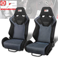 2Pcs Blue Microfiber Suede Reclinable Racing Bucket Seat w/ Sliders Universal