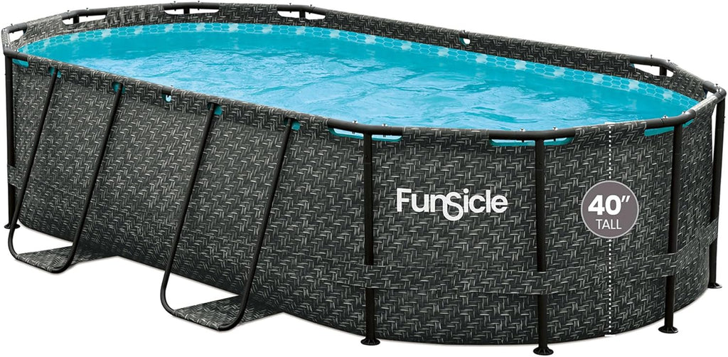2026 Funsicle 167 by 98 by 39.5 Inches Oasis Designer Oval Frame Outdoor Above Ground Swimming Pool Pool Set with Accessories, Dark Herringbone Gray